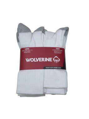 Wolverine Mens 8 Pairs Crew Heavy Duty Work Socks Large Shoe Size 7-12 White